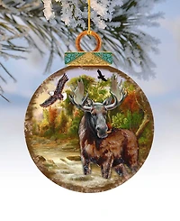 Designocracy Woodsy Moose Ball Wooden Ornaments, Set of 2