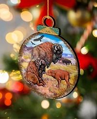 Designocracy Buffalos Ball Wooden Ornaments, Set of 2