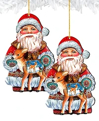 Designocracy Holiday Fawn Wooden Christmas Ornament Set of 2