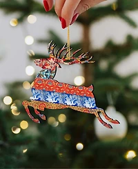 Designocracy Rustic Prancing Deer Wooden Christmas Ornament, Set of 2