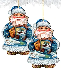 Designocracy Gold Fish Santa Wooden Christmas Ornament Set of 2