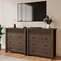 3-Drawer Fluted Nightstand Dresser, Wooden Storage Chest with Anti-Tip Kit for Bedroom, Living Room & Hallway