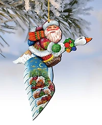 Designocracy Goose Traveling Santa Wooden Christmas Ornament, Set of 2