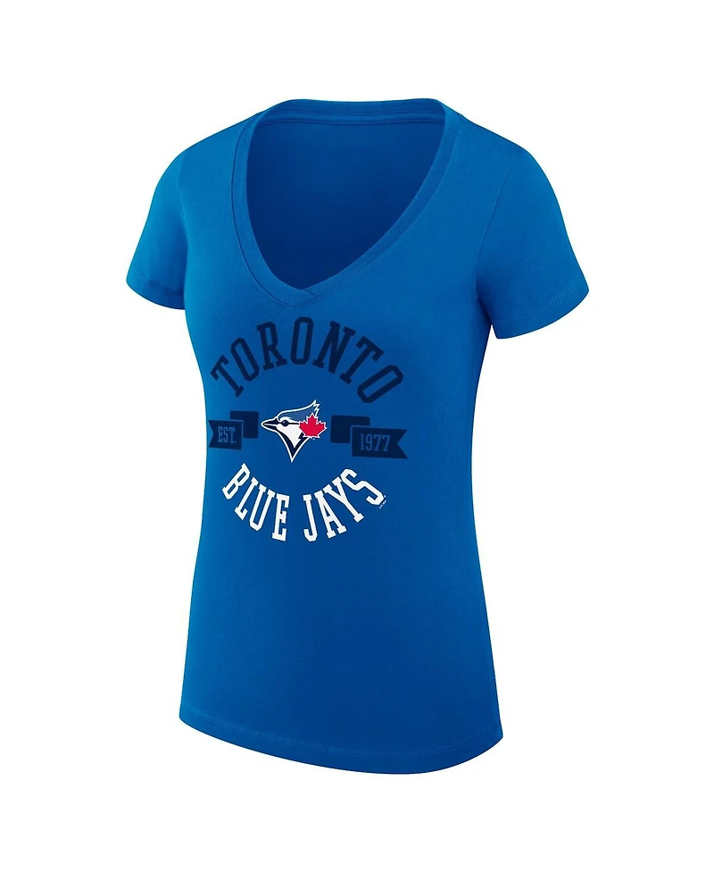 G-iii 4Her by Carl Banks Women's Royal Toronto Blue Jays Super-Slim Fit Lightweight City Graphic V-Neck T-Shirt