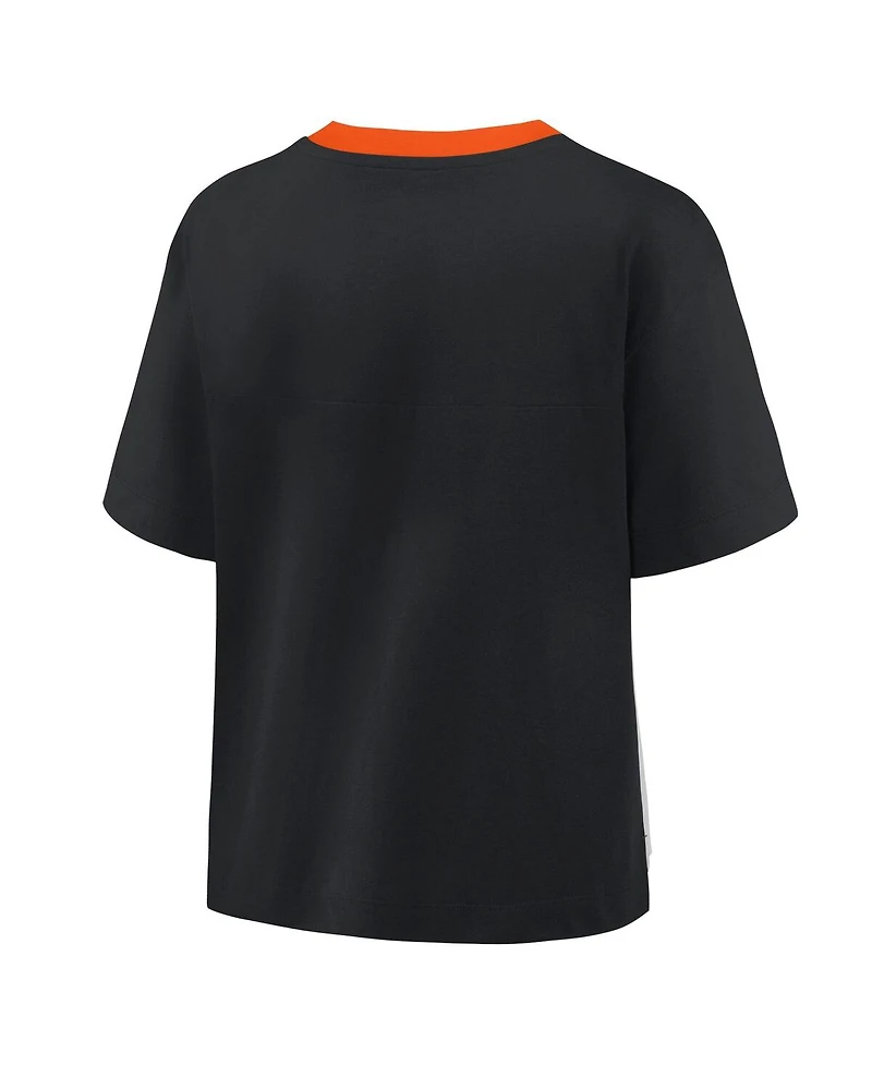 Fanatics Women's Black/Graphite San Francisco Giants Oversized Race To Win V-Neck T-Shirt