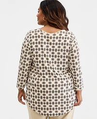 Jm Collection Plus Aria Tile 3/4-Sleeve, Macy's Exclusive