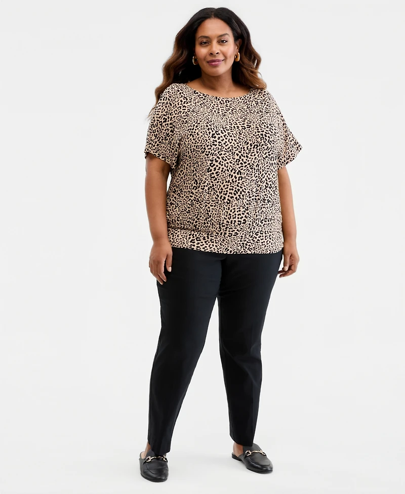 Jm Collection Plus Graphic Leopard Banded Bottom Top, Macy's Exclusive