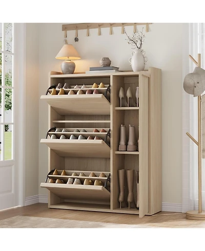 gaomon Freestanding Wooden Shoe Cabinet with 3 Flip Drawers and Side Door