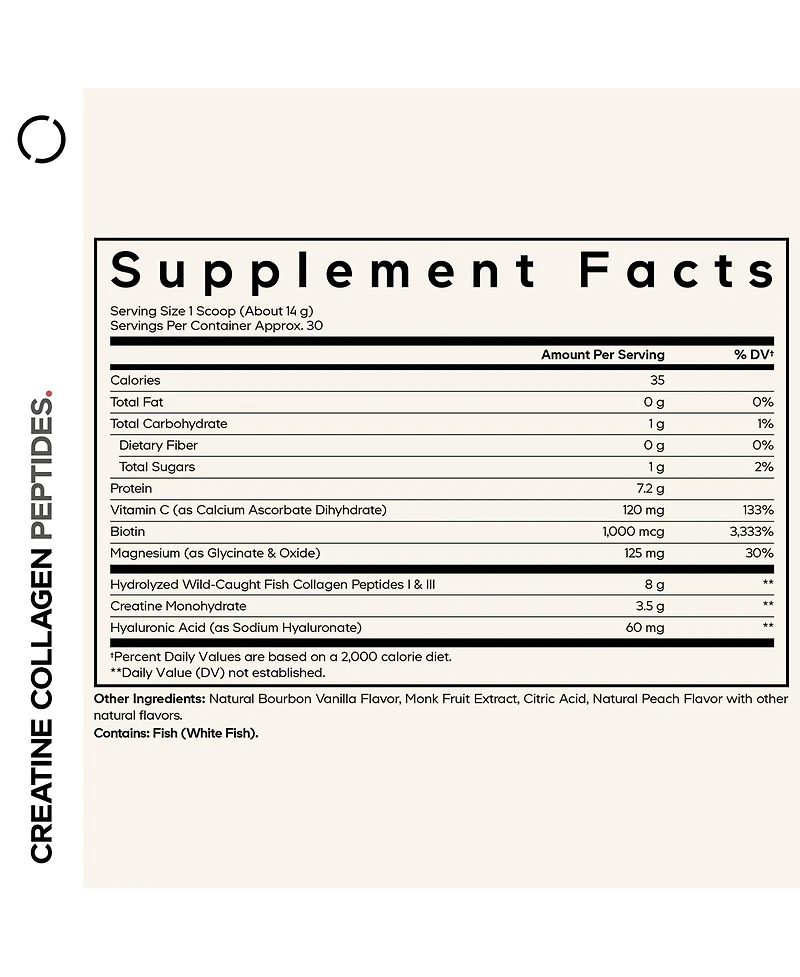 Codeage Creatine Collagen Peptides, Biotin, Magnesium, Hyaluronic Acid, Vit C, Vanilla Flavor, 15 oz