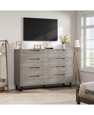 gaomon 55-Inch Farmhouse Tv Stand with 8 Drawers, Wooden Entertainment Center for Living Room & Bedroom