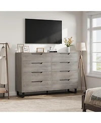 gaomon 55-Inch Farmhouse Tv Stand with 8 Drawers, Wooden Entertainment Center for Living Room & Bedroom