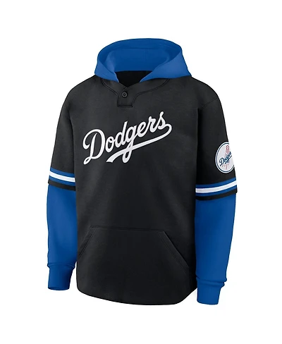Fanatics Men's Black/Royal Los Angeles Dodgers Oversized Fire Speed Layered Hoodie