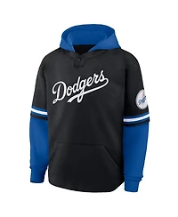 Fanatics Men's Black/Royal Los Angeles Dodgers Oversized Fire Speed Layered Hoodie