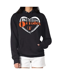 G-iii 4Her by Carl Banks Women's Black Baltimore Orioles Double Heart Fleece Pullover Hoodie
