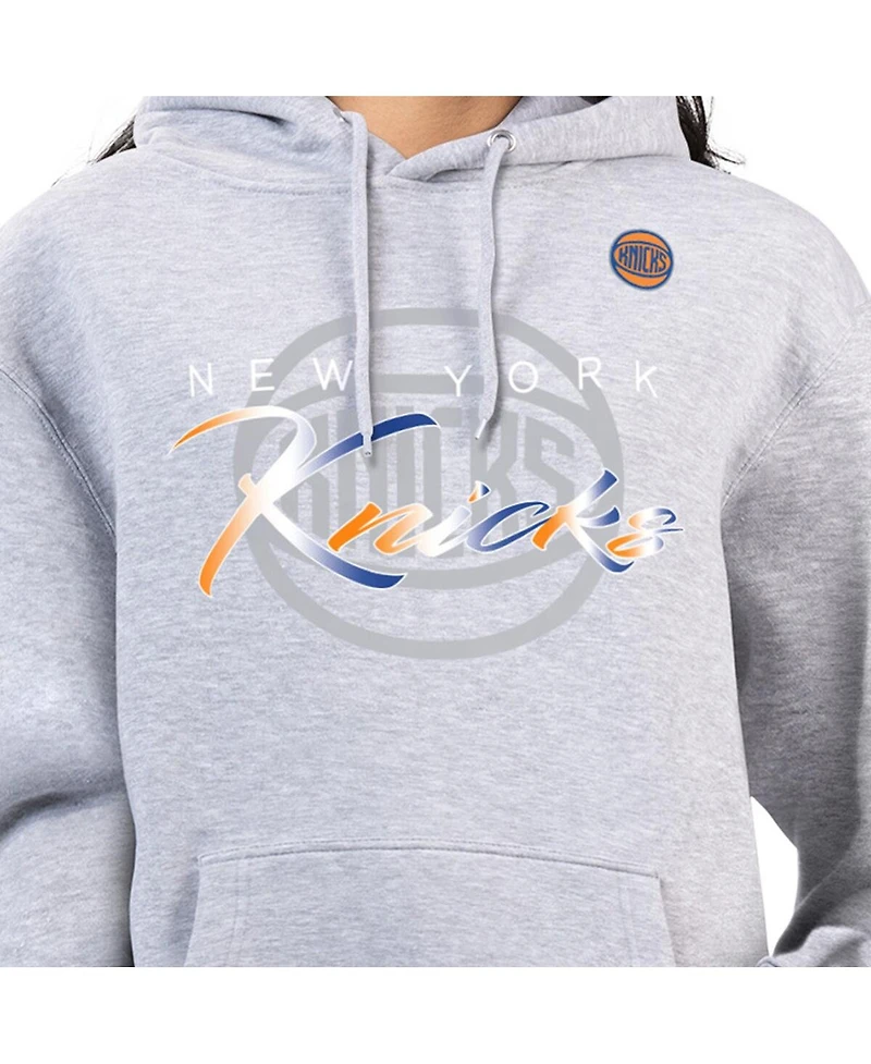 G-iii 4Her by Carl Banks Women's Gray New York Knicks Shadow Logo Tri-Blend Fleece Hoodie
