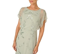 Papell Studio Women's Beaded Flutter-Sleeve Blouson Gown