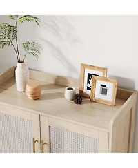 gaomon Rattan Shoe Cabinet, 5-Tier Shoe Storage Cabinet with Doors, Adjustable Shelves and Metal Legs, Beige