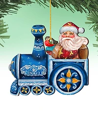 Designocracy Train Riding Santa Wooden Christmas Ornament Set of 2