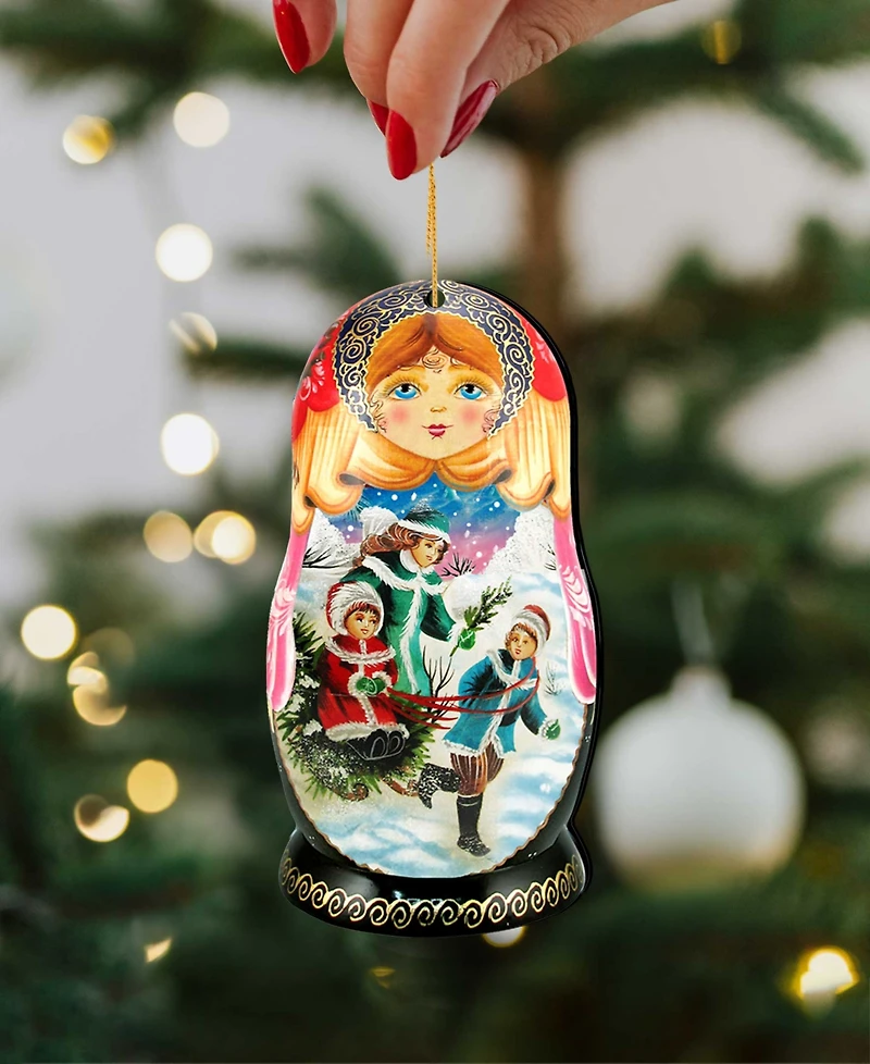 Designocracy Winter Play Dolls Wooden Ornaments, Set of 3