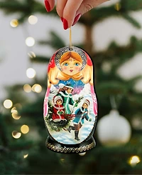 Designocracy Winter Play Dolls Wooden Ornaments, Set of 3