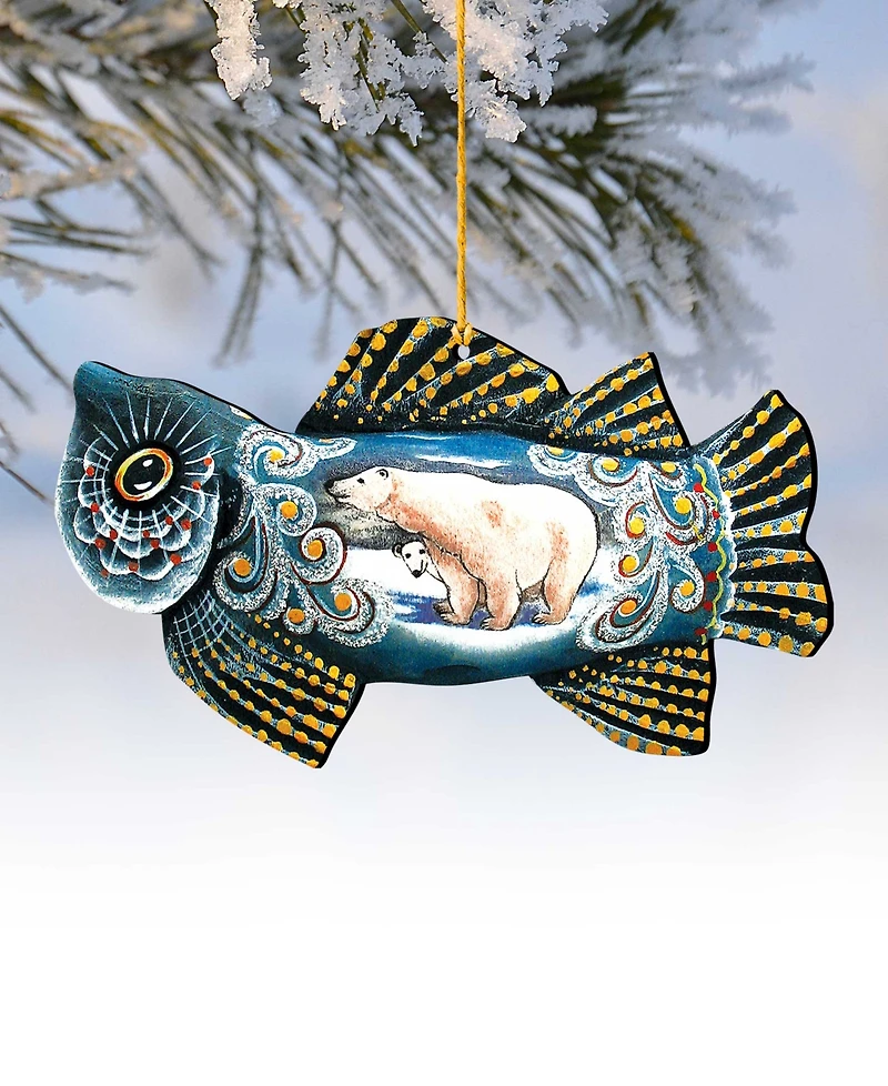 Designocracy Frosty Fish Wooden Christmas Ornament Set of 2