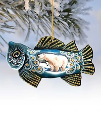 Designocracy Frosty Fish Wooden Christmas Ornament Set of 2