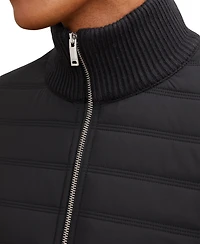Reiss Men's Quilted Rib-Knit Funnel-Neck Jacket