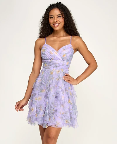 pear culture Juniors Spaghetti Strap Printed Dress