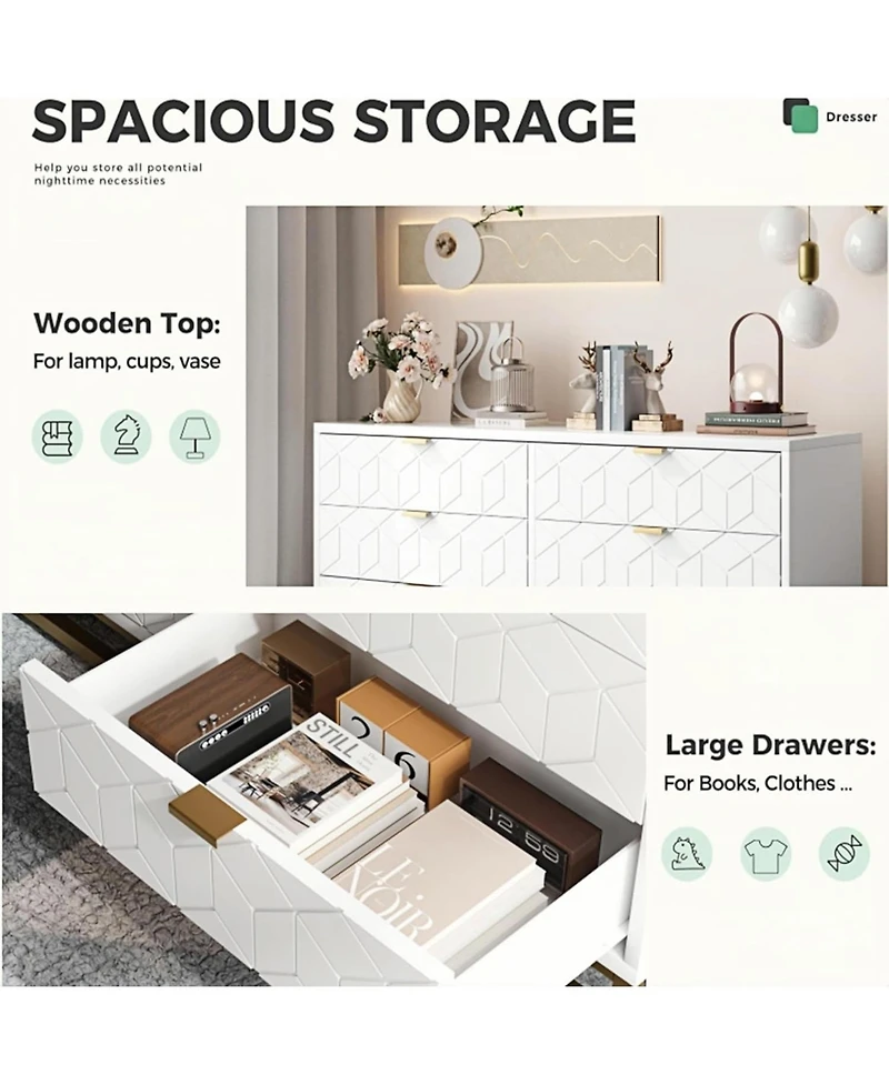 gaomon Modern 6-Drawer Bedroom Dresser with Large Storage and Gold Metal Accents for Entryway, Living Room or Closet