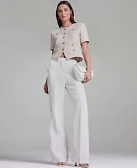 Bcbg Suits Short Sleeve Crewneck Jacket Wide Leg Pants