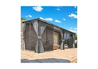 Aecojoy 20'x8' Wall Gazebo with Curtains and Mosquito Netting