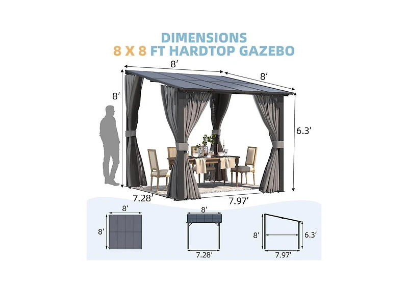 Aecojoy 10'x10' Wall Gazebo with Curtains and Mosquito Netting