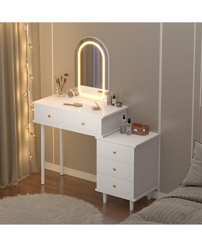 gaomon Modern Wood Makeup Vanity Desk with Adjustable Lighted Mirror
