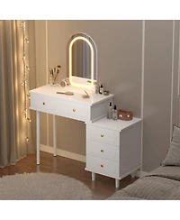 gaomon Modern Wood Makeup Vanity Desk with Adjustable Lighted Mirror