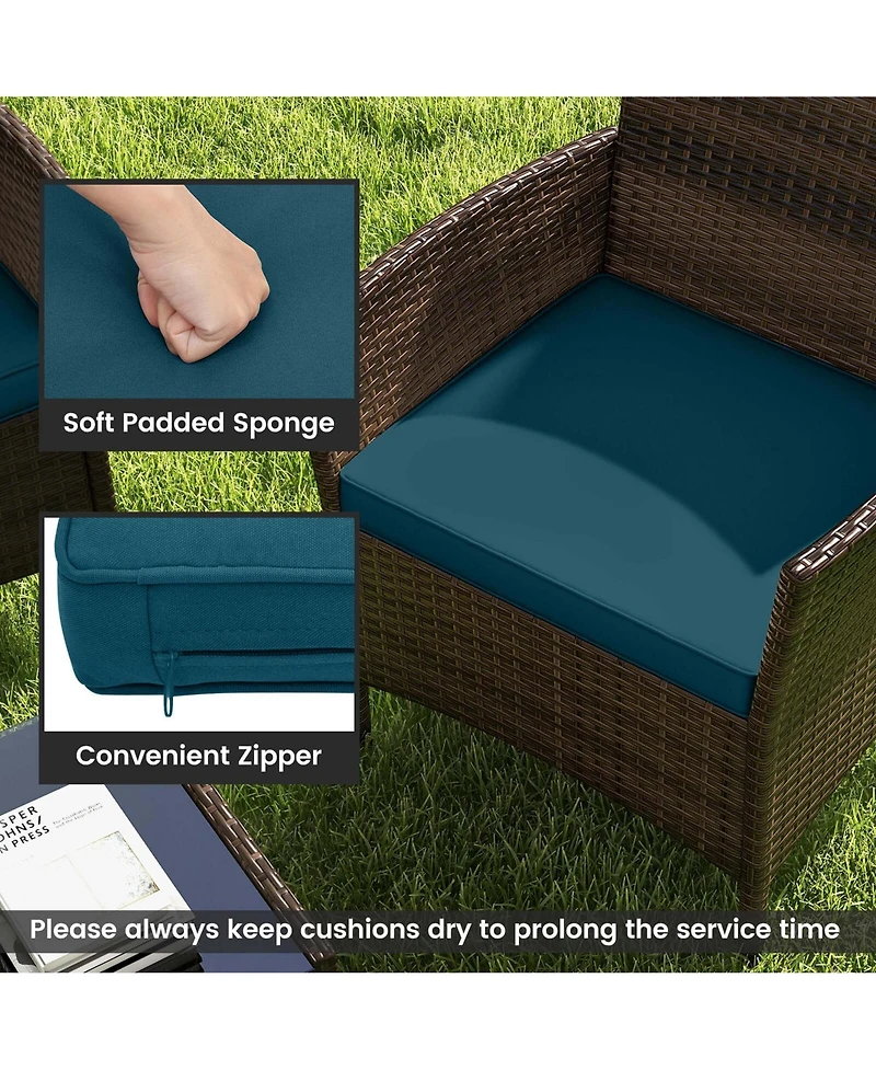 Costway 4 Pc. Patio Furniture Set with Washable Cushions and Tempered Glass Coffee Table