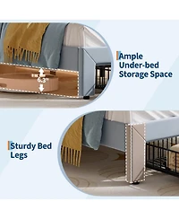gaomon Bed Frame with Cat Headboard, Twin Platform Grb Led Lights, Storage Drawer & Strong Wood Slats Support