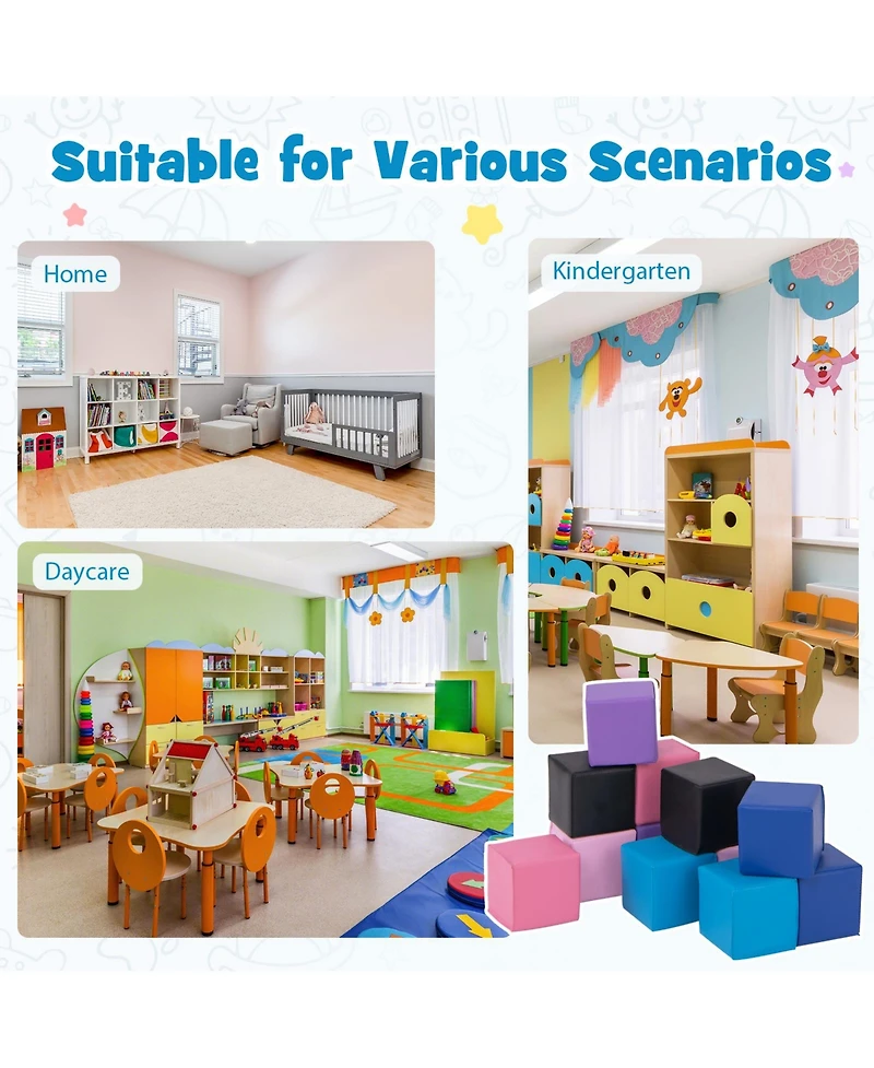 Mecale 12-Piece Soft Foam Building and Climbing Blocks Set for Kids