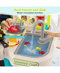 Mecale Kids Kitchen Playset, Pretend Play Kitchen with Realistic Lights & Sounds for Imaginative Play