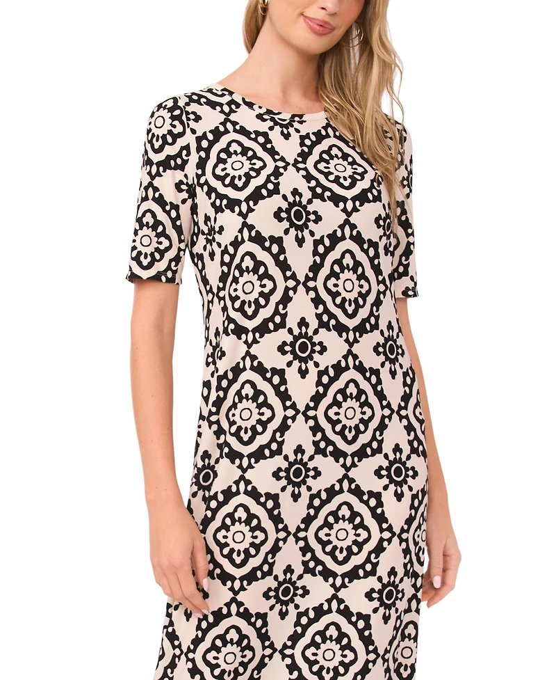 Vince Camuto Women's Printed Crew Neck Maxi Dress