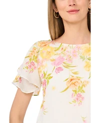 Vince Camuto Women's Crew Neck Tulip-Sleeve Blouse