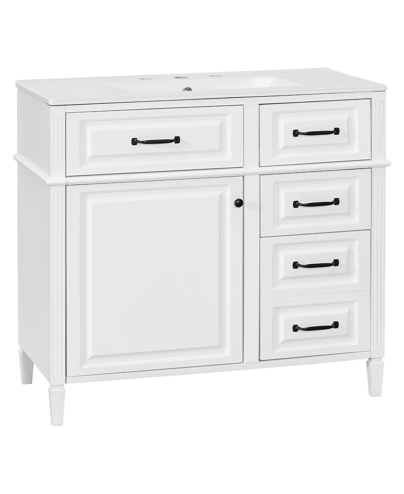 Sillysis Freestanding Bathroom Vanity with Ceramic Sink, Flip Drawers & Adjustable Shelf, Modern Storage Cabinet