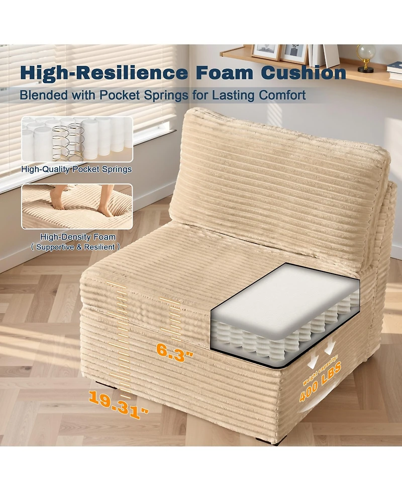 Xizzi Modular Sectional Sofa Middle Seat Module, 32.7" for Diy Combination L U V Shaped, Plush Corduroy Loveseat Chair Living Room