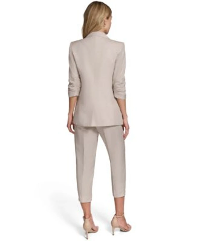 Calvin Klein Petite Linen Notch Collar Jacket Jacket Ankle Pant Suit Set
