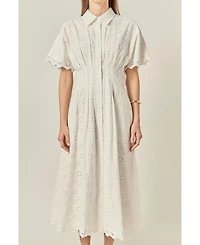 English Factory Women's Cinched Waist eyelet Midi Dress