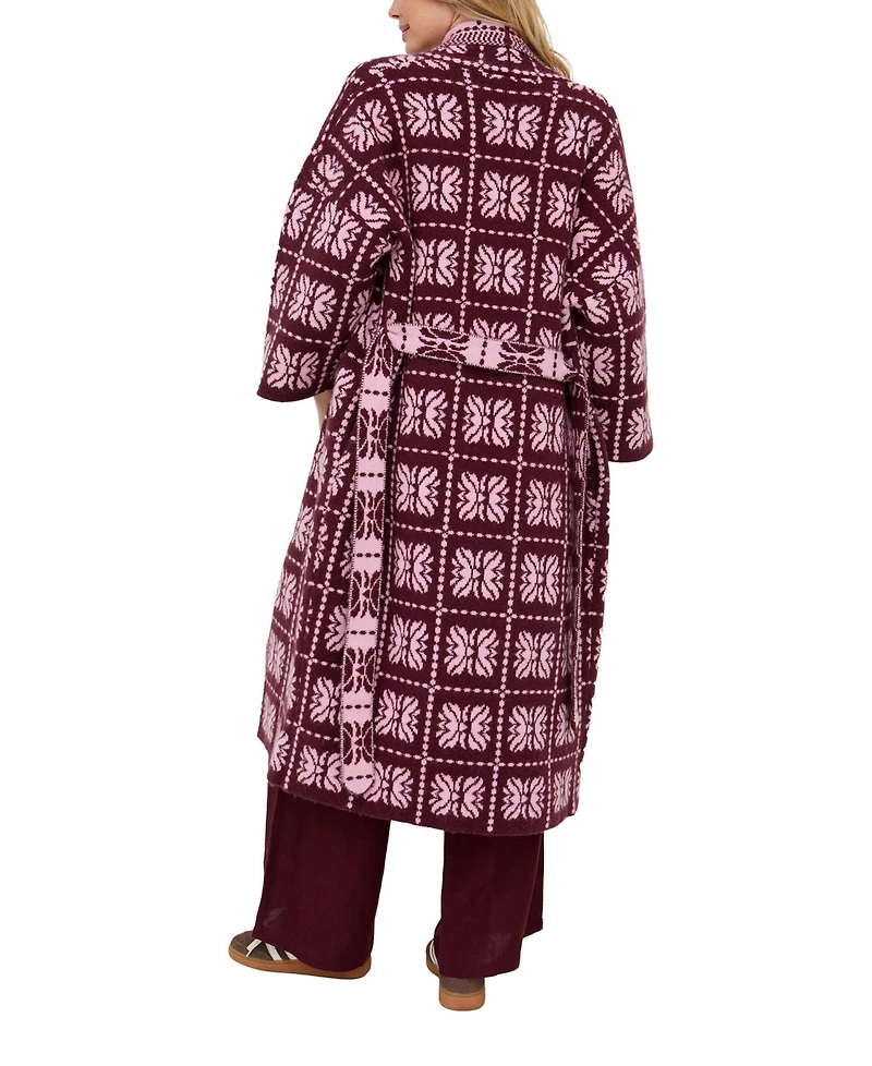 Raffya Women's Ally Abstract Print Long Line Cardigan