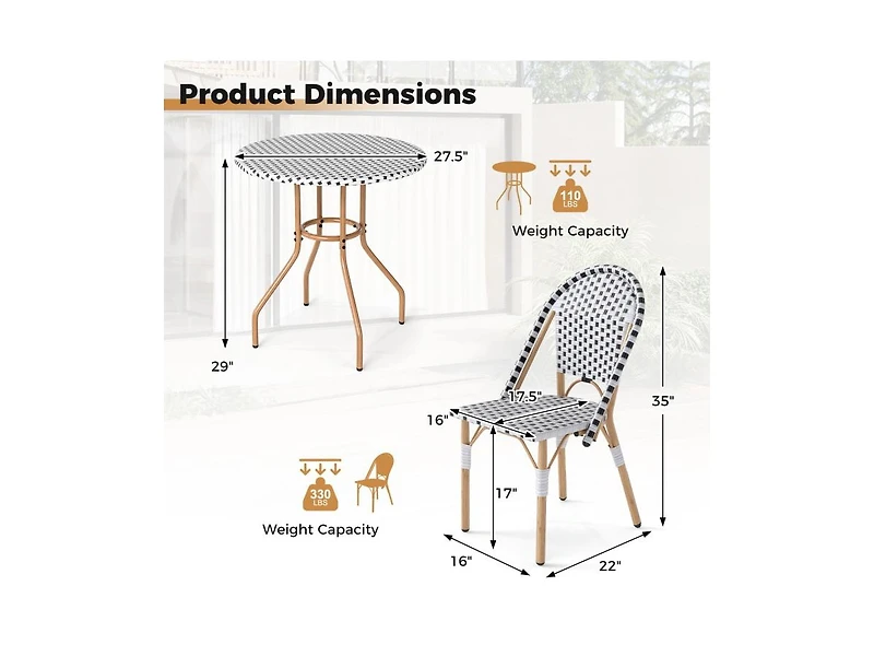 Slickblue 3-Piece Outdoor Bistro Set with Wicker Table & 2 Chairs