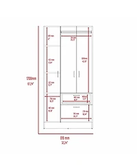 flynama Meredith 1Drawer Rectangle Armoire Wenge and White with Hanging Rod 7 Shelves and PullDown Door Cabinet