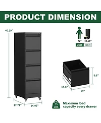 Rainsken 4 Drawer Locking Vertical File Cabinet on Wheels