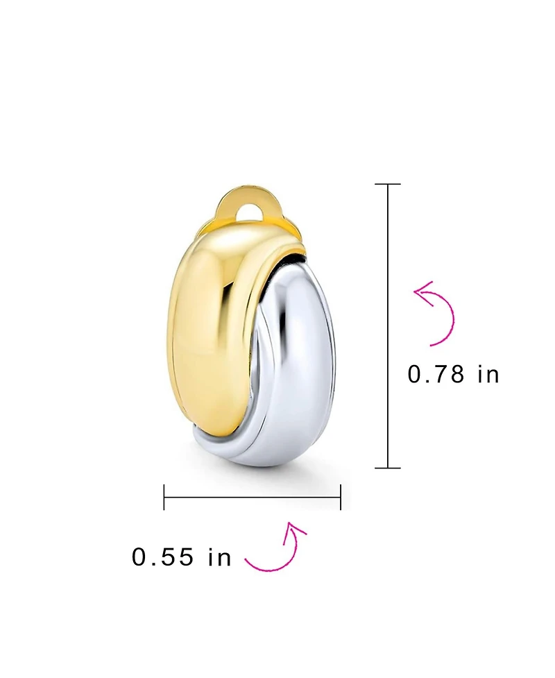 Bling Jewelry Classic Two Tone Interlocking Circle Clip-On Earrings Silver & Gold Plated