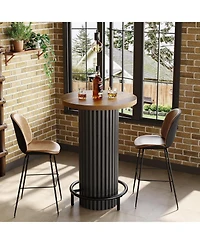 Tribesigns 39.4" H Round Bar Table with Metal Footrest, Wooden Bistro Pub Table, Small High Top Pub Cocktail Tables